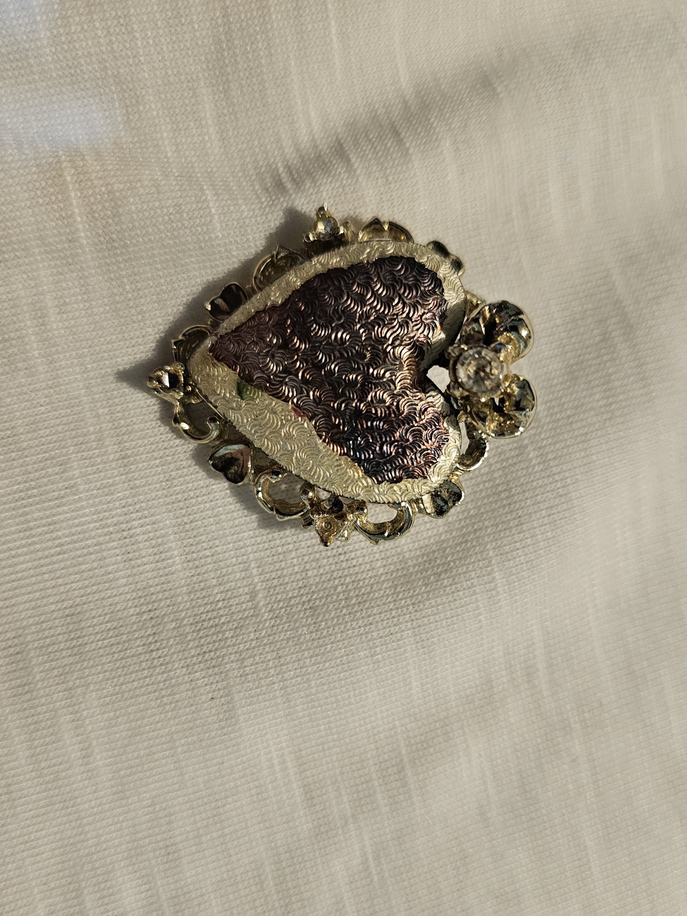 Vintage Gold-Tone Heart Statement Brooch with Purple Enamel